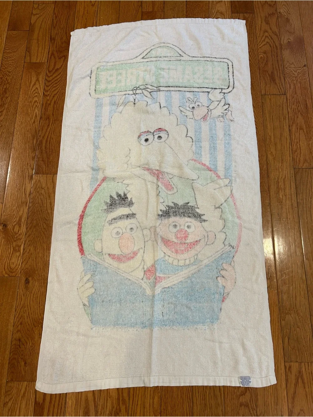 Vintage Sesame Street Beach Towel Big Bird Bert Ernie Franco‎ Muppets Cotton
